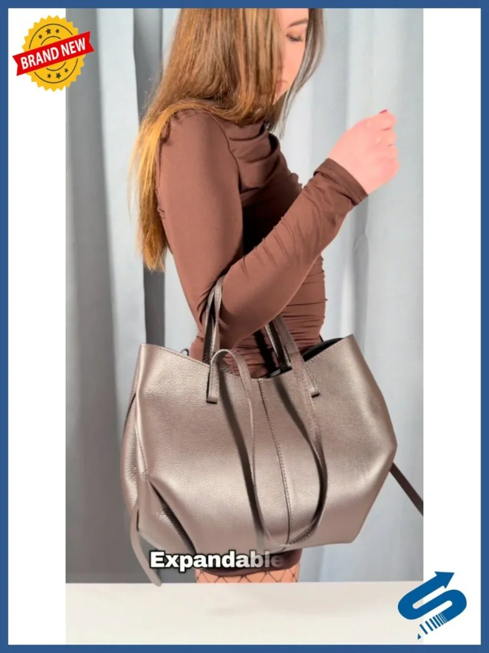 Genuine Italian Leather Tote Bag for Women, Shoulder Handbag with Dual Straps,
